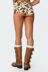 Cow Printed Low Rise Micro Shorts