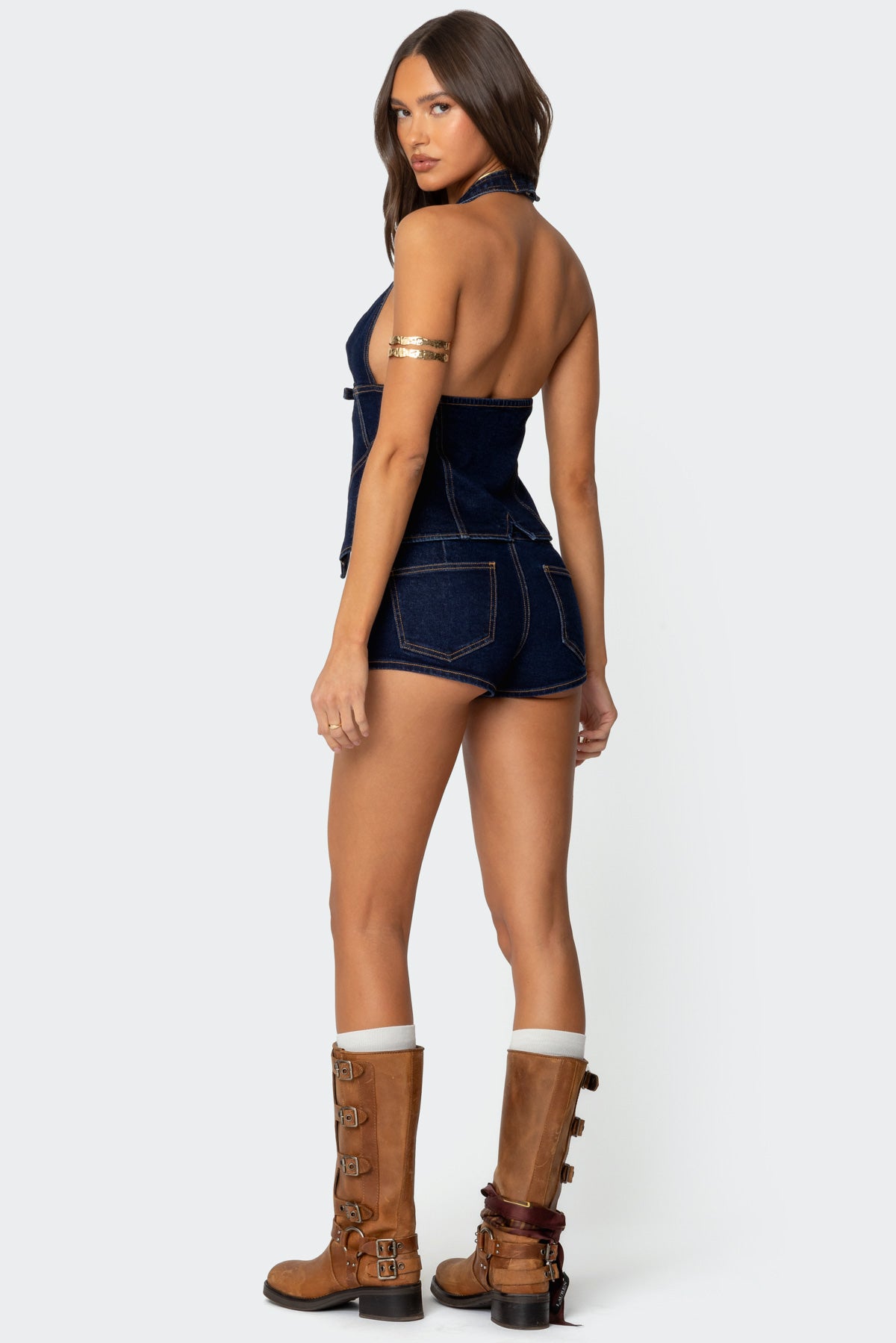 Ciel Split Front Denim Halter Top