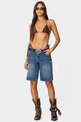 Tris Low Rise Denim Bermuda Shorts