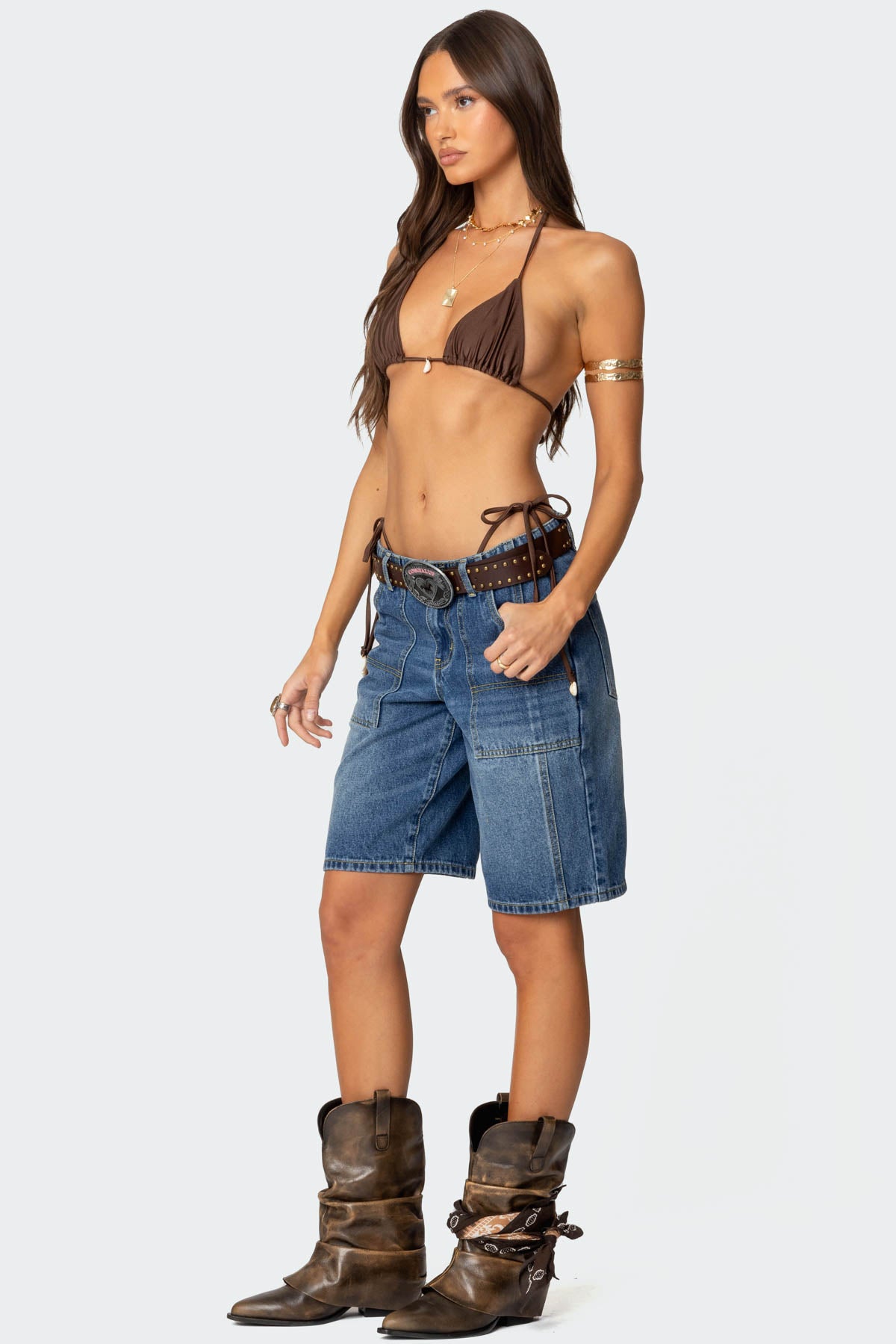 Tris Low Rise Denim Bermuda Shorts