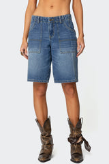 Tris Low Rise Denim Bermuda Shorts