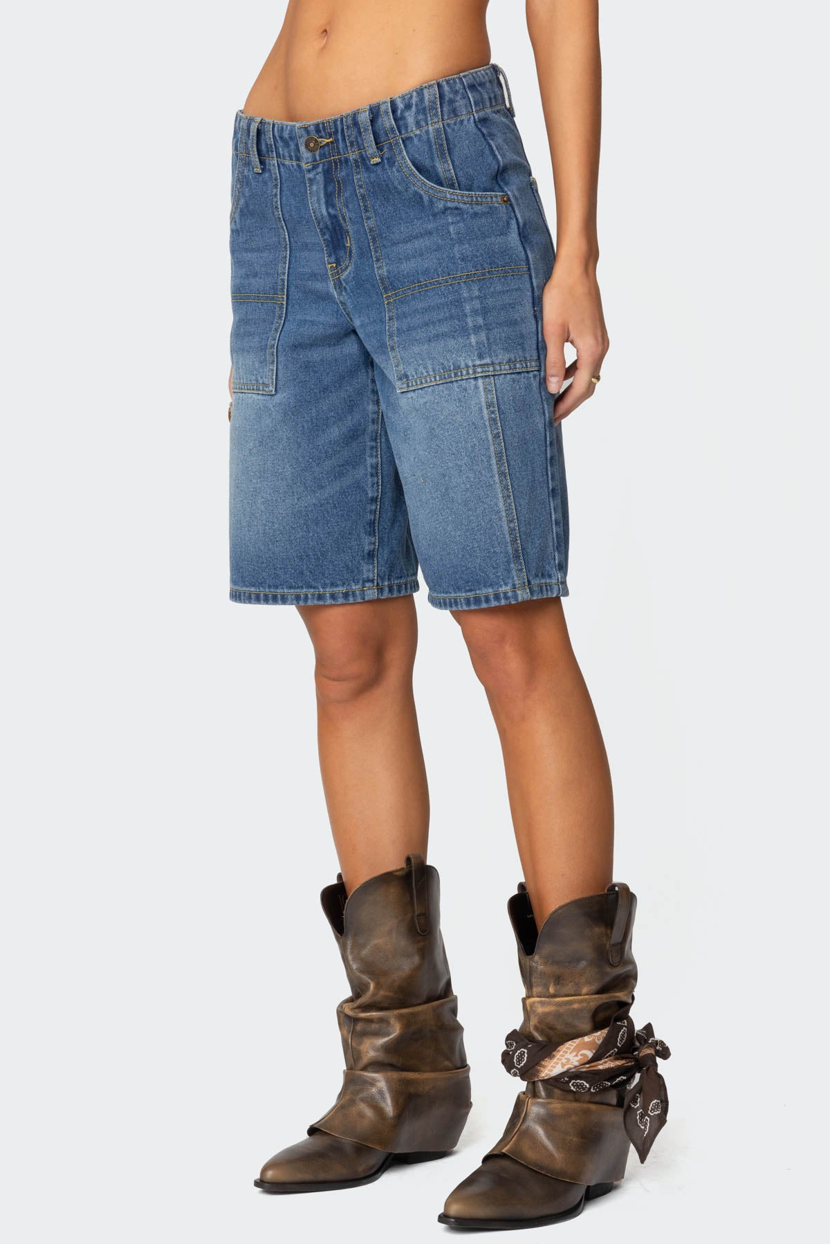 Tris Low Rise Denim Bermuda Shorts