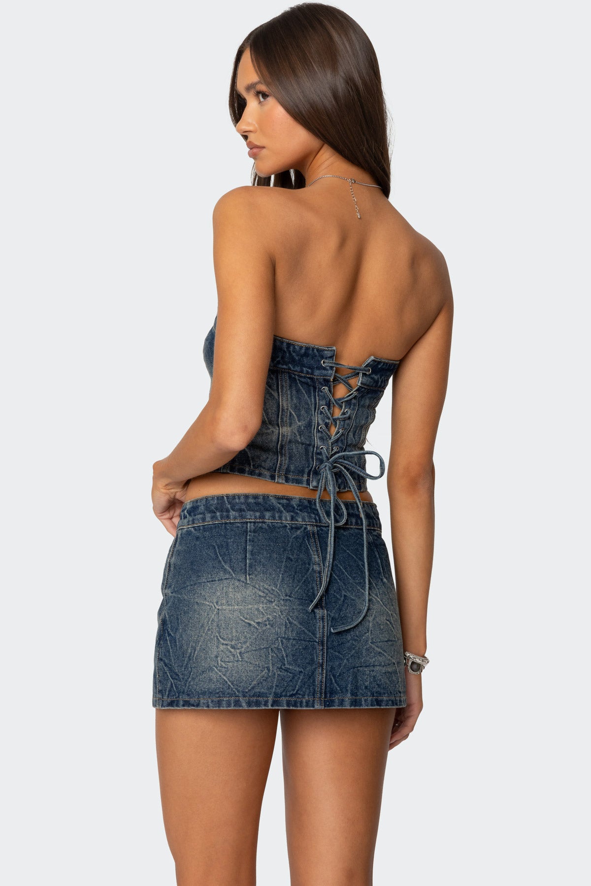 Guinevere Zip Washed Denim Corset