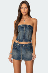 Guinevere Zip Washed Denim Corset