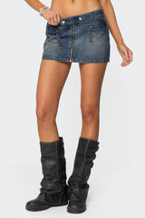 Guinevere Zip Washed Denim Mini Skirt