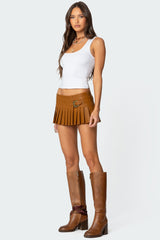 Pleated Faux Leather Mini Skort