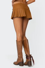 Pleated Faux Leather Mini Skort