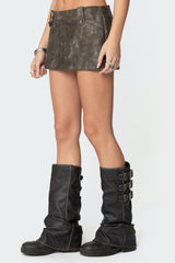 Bar Washed Faux Leather Mini Skort