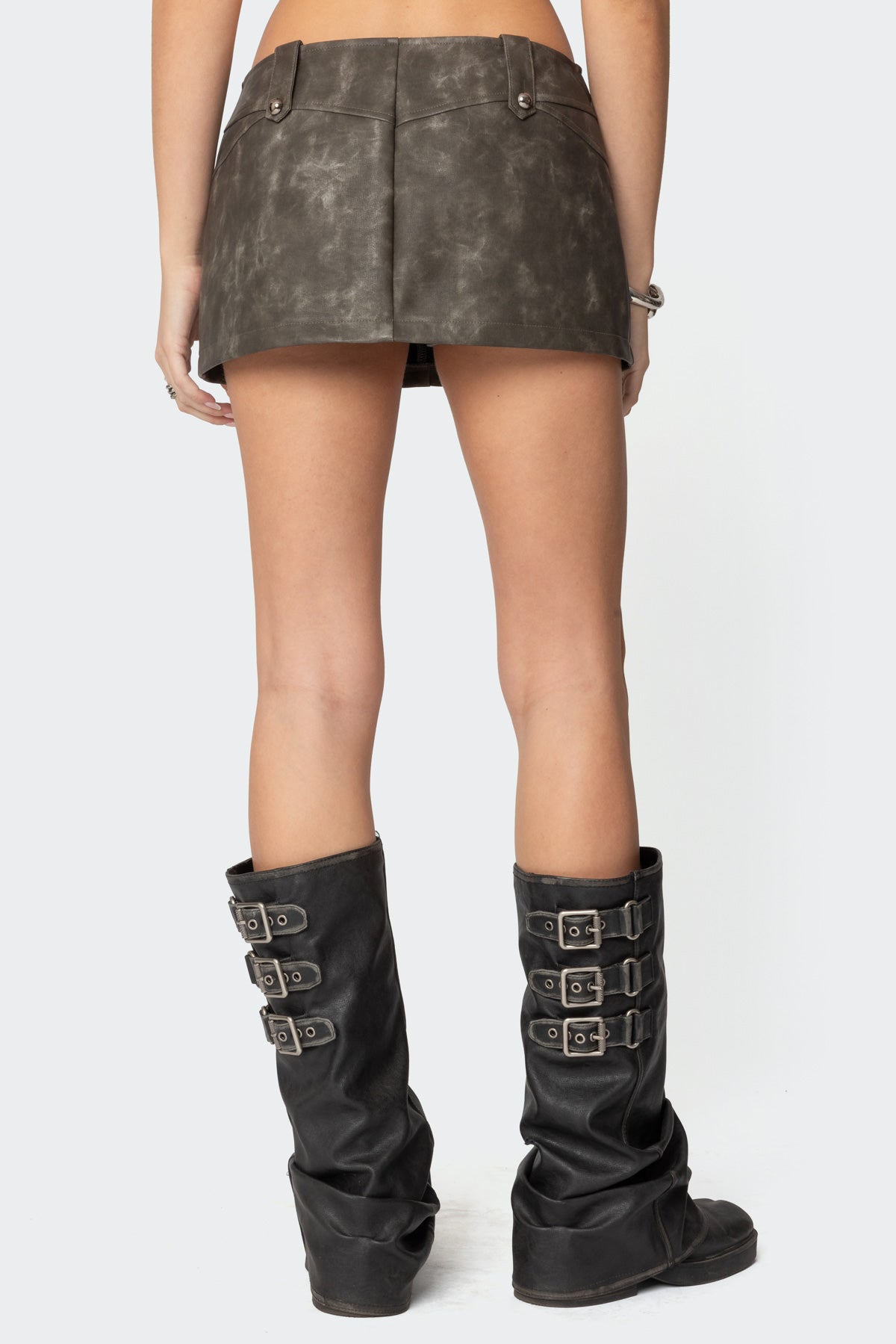 Bar Washed Faux Leather Mini Skort