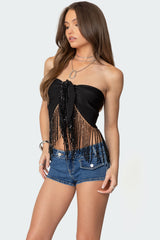 Jenna Sequin Fringe Wrap Top