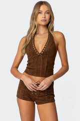 Sloane Faux Suede Halter Top