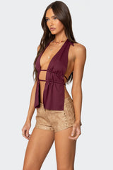 Nikole Split Front Backless Halter Top