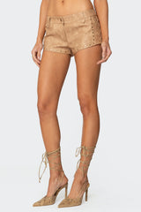 Audrey Faux Leather Studded Micro Shorts