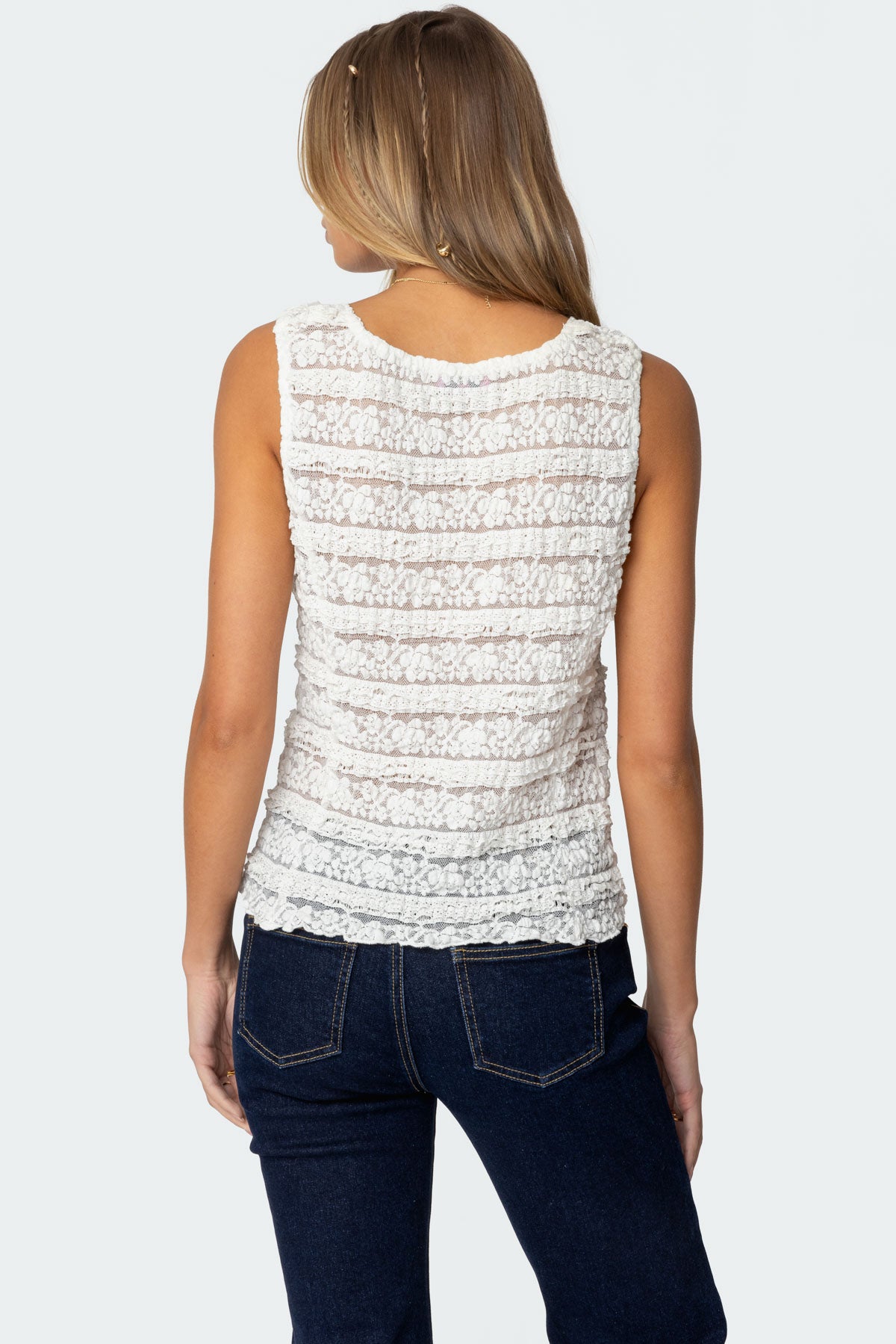 Evolet Sheer Lace Split Front Top