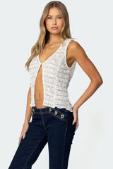 Evolet Sheer Lace Split Front Top