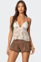 Sheer Crochet Babydoll Halter Top