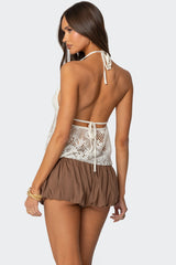 Sheer Crochet Babydoll Halter Top