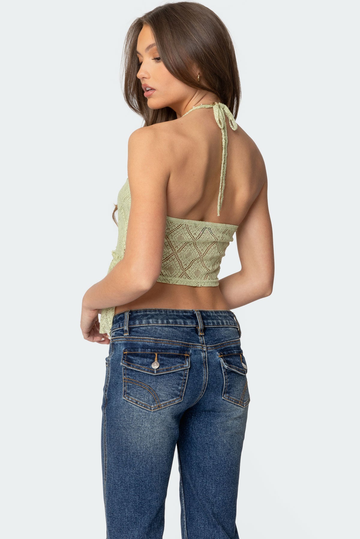 Asymmetric Lace Halter Top