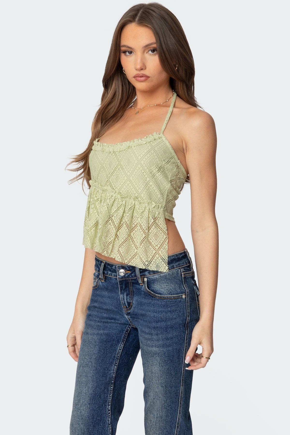 Asymmetric Lace Halter Top