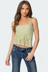 Asymmetric Lace Halter Top