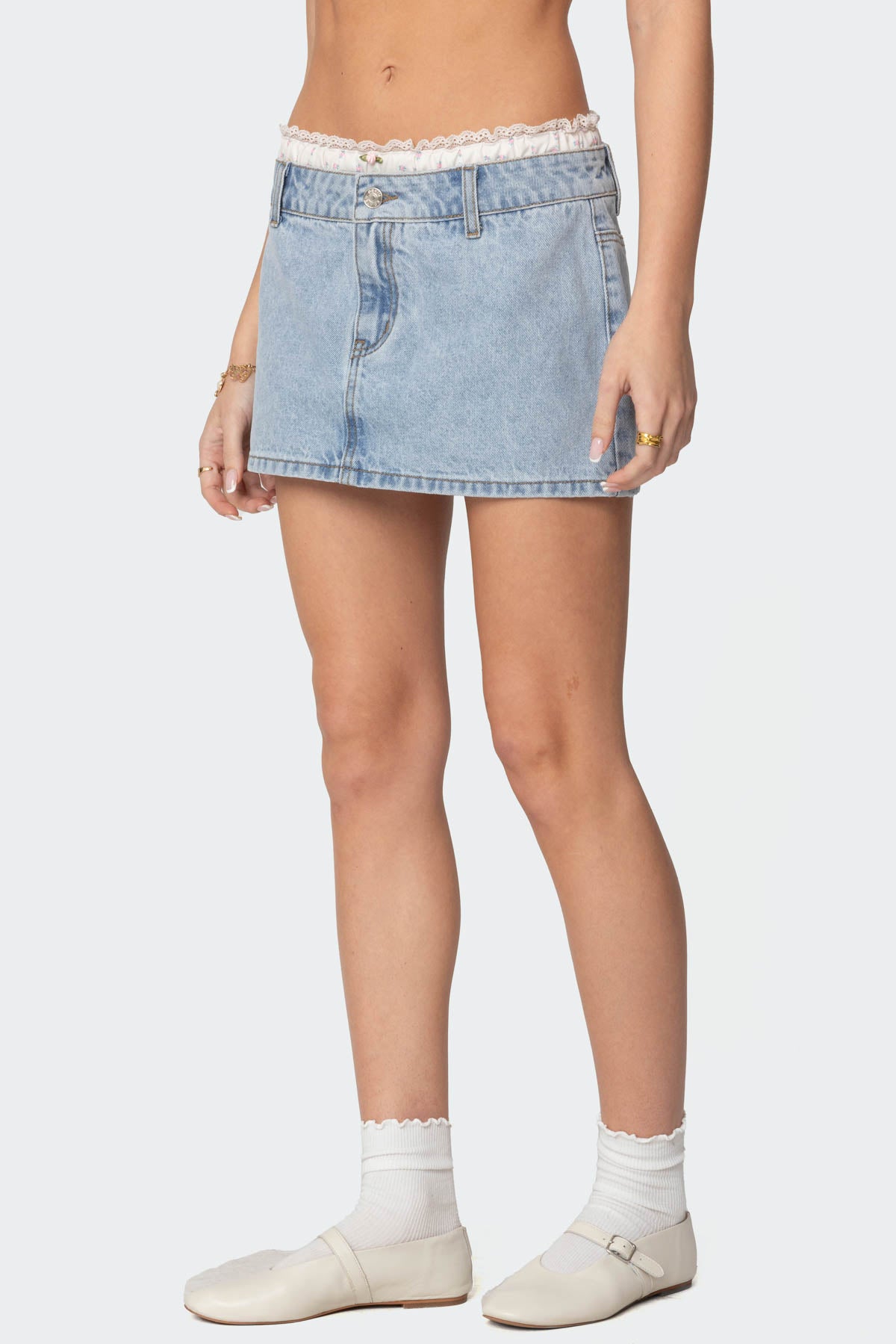 Floral Peekaboo Denim Mini Skirt