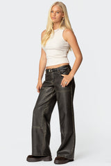 Vintage Washed Faux Leather Pants