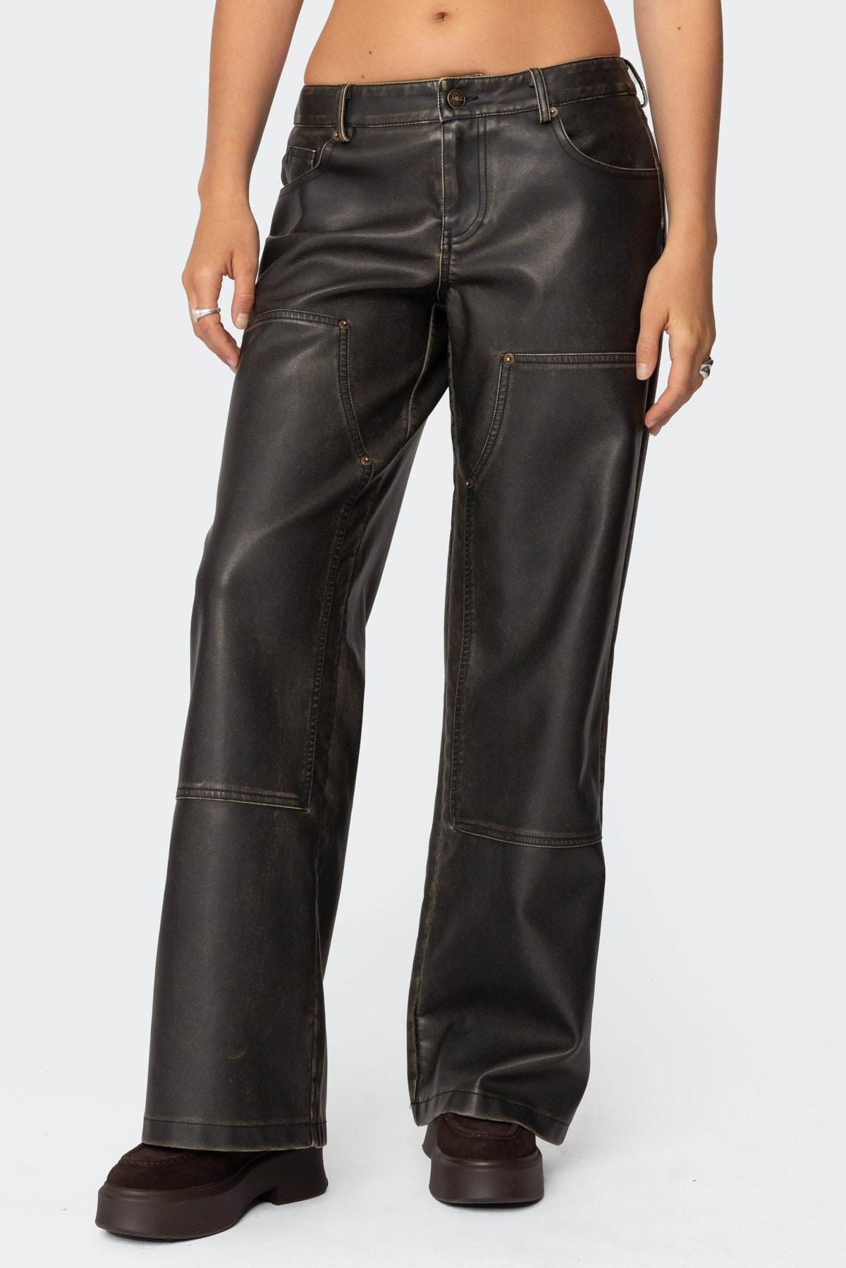 Vintage Washed Faux Leather Pants