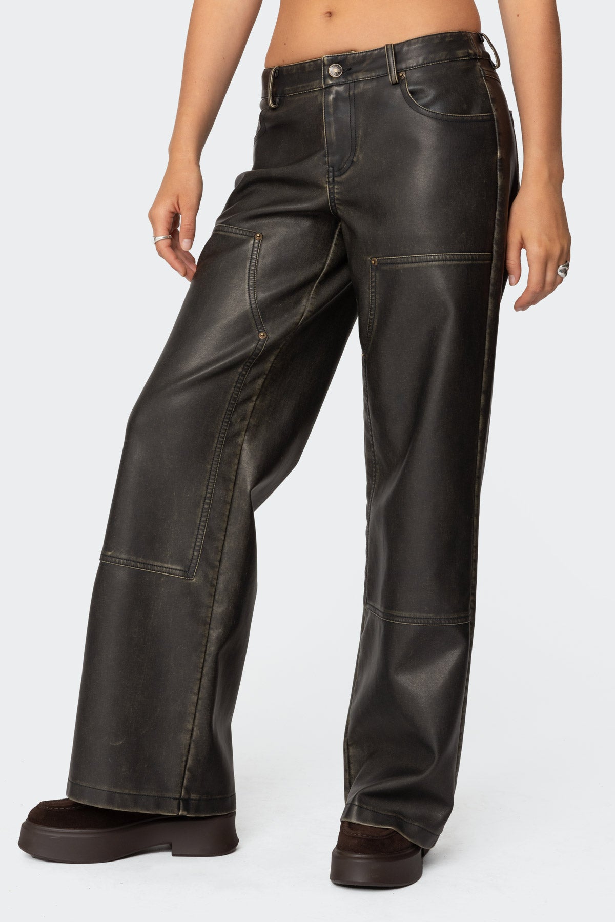 Vintage Washed Faux Leather Pants