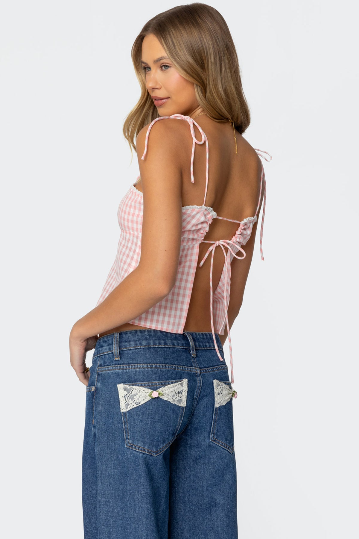 Billie Open Tie Back Gingham Top