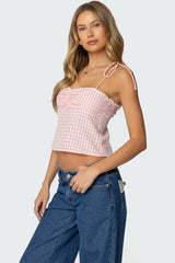 Billie Open Tie Back Gingham Top