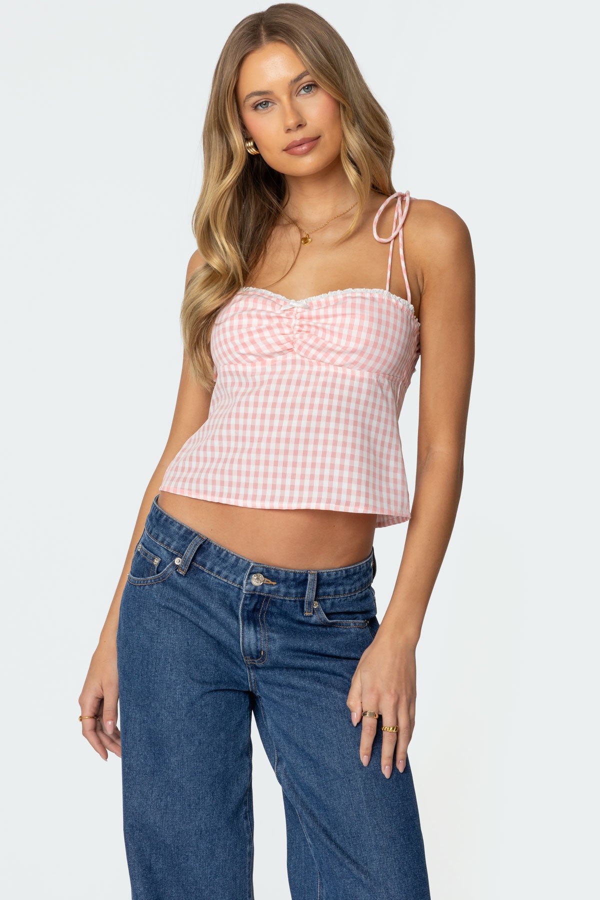 Billie Open Tie Back Gingham Top