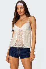 Ribbon Sheer Lace Babydoll Top