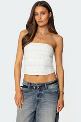 Georgette Lacey Ruffle Tube Top