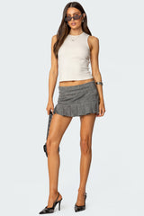 Stud Pleated Denim Mini Skirt