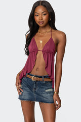 Calla Split Front Backless Halter Top