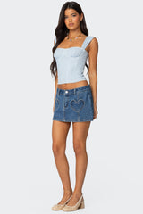 Heart Pocket Denim Mini Skirt