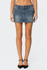 Ruari Studded Denim Mini Skirt