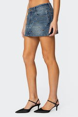 Ruari Studded Denim Mini Skirt