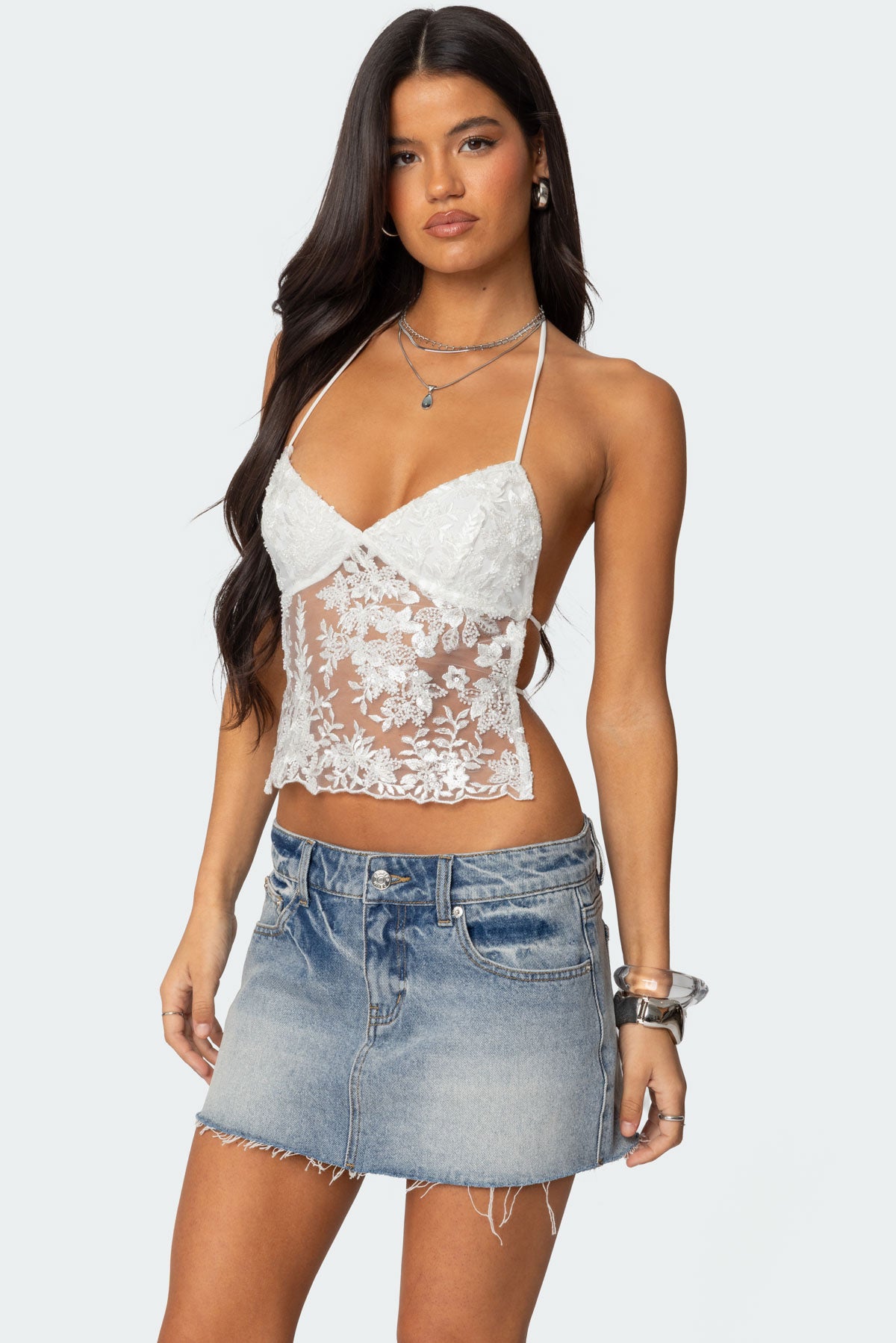 Nyx Backless Sheer Lace Top