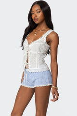 Fiore Eyelet Tie Front Top