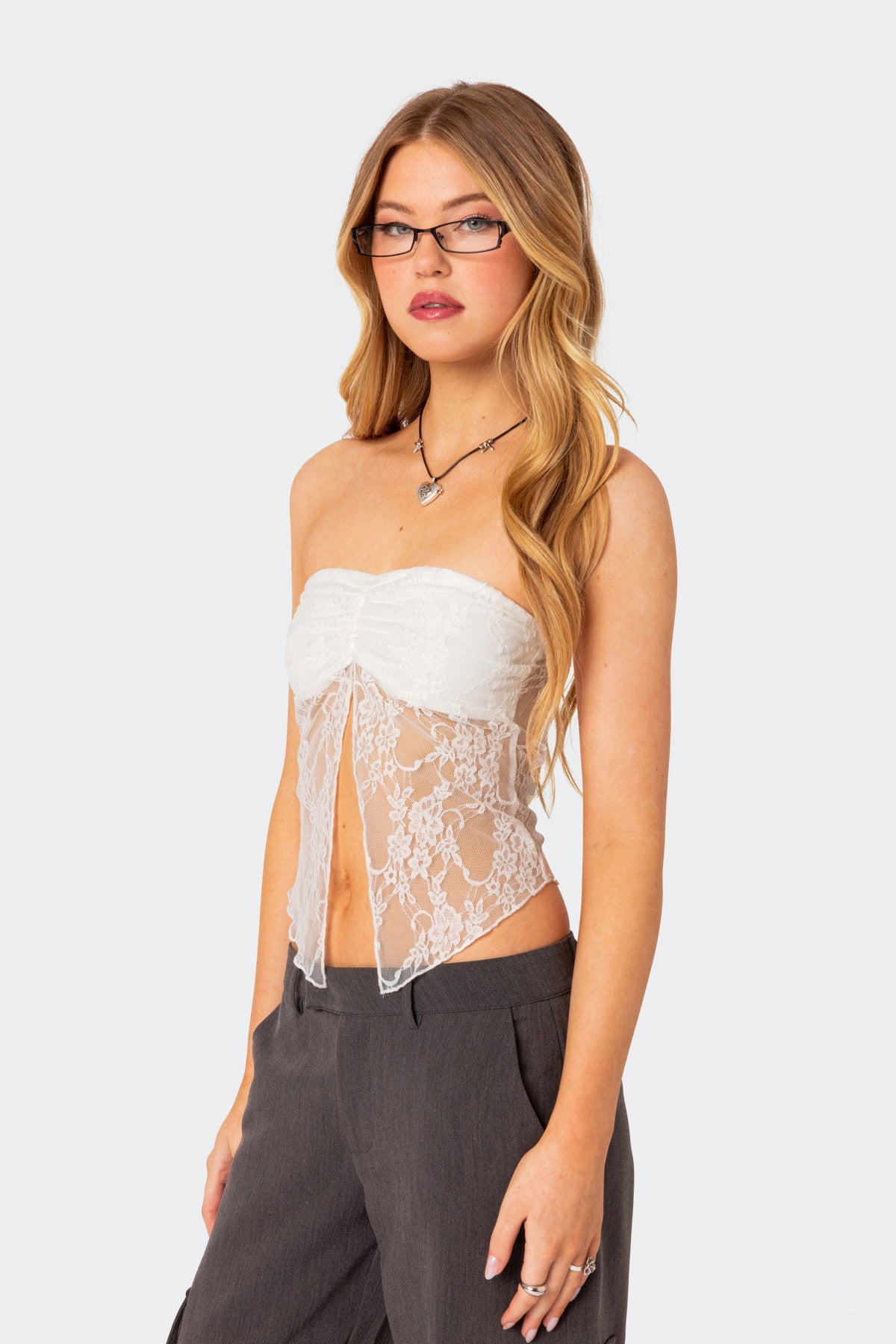 Twilight Sheer Lace Split Front Top