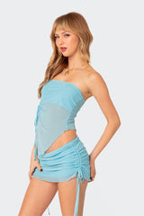 Joy Asymmetric Sheer Mesh Tube Top