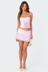 Lex Satin & Lace Ruffle Mini Skirt