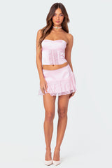 Lex Satin Effect & Lace Ruffle Mini Skirt