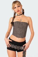 Christa Washed Faux Leather Corset