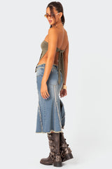 Arabella Distressed Denim Midi Skirt