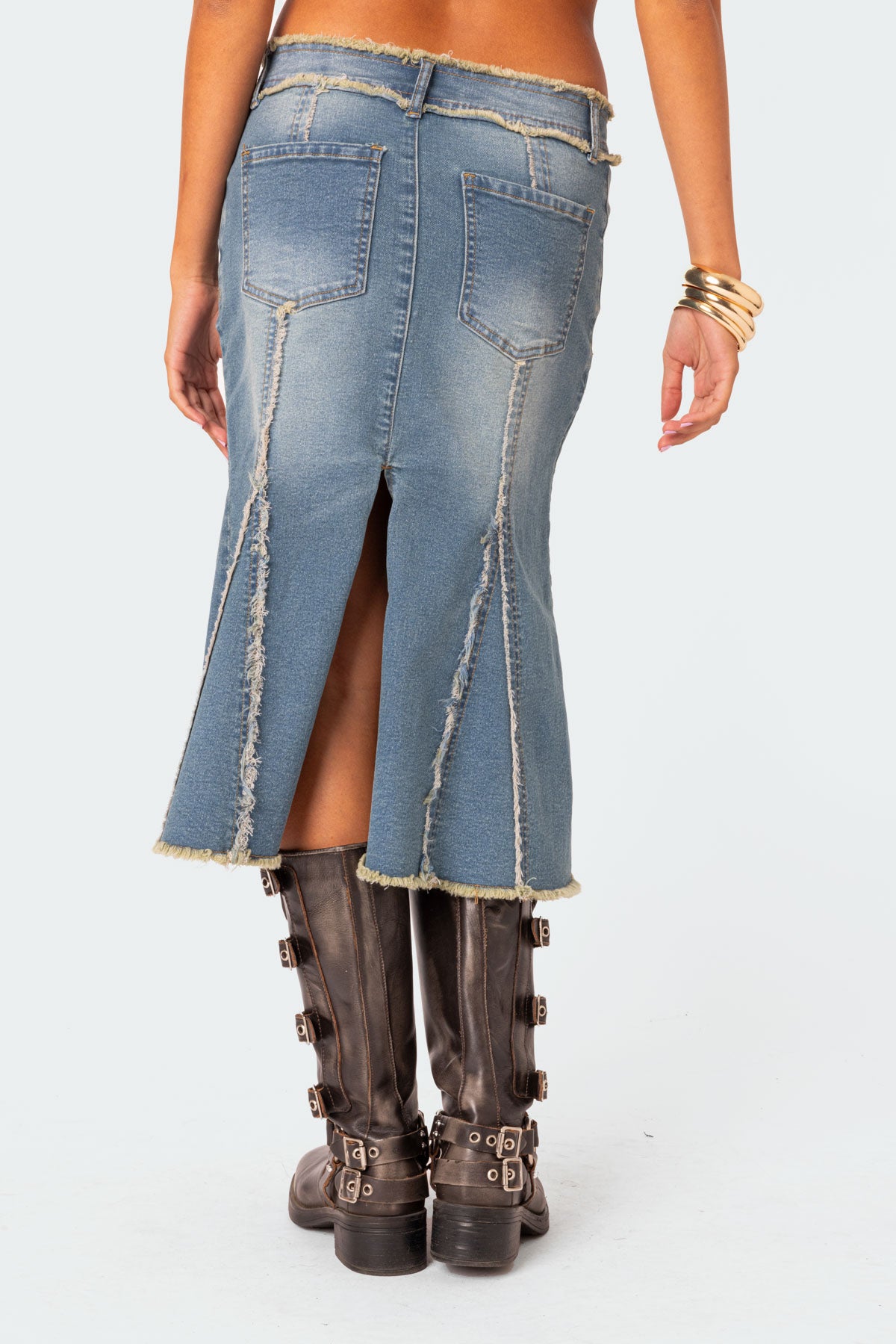 Arabella Distressed Denim Midi Skirt