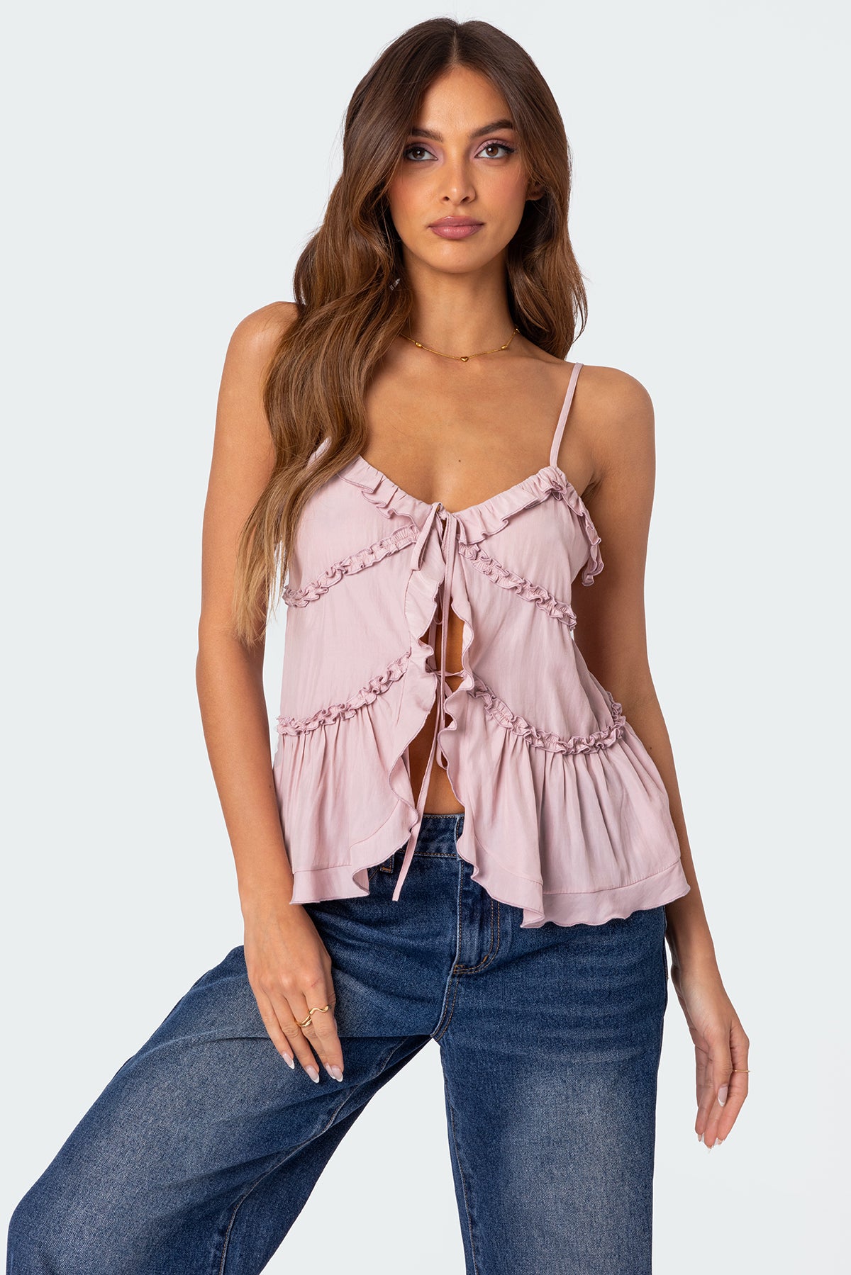 Juniper Tie Front Ruffled Top