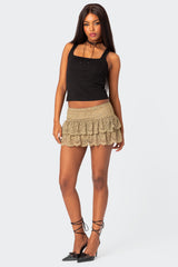 Ruffle Sheer Lace Low Rise Mini Skirt