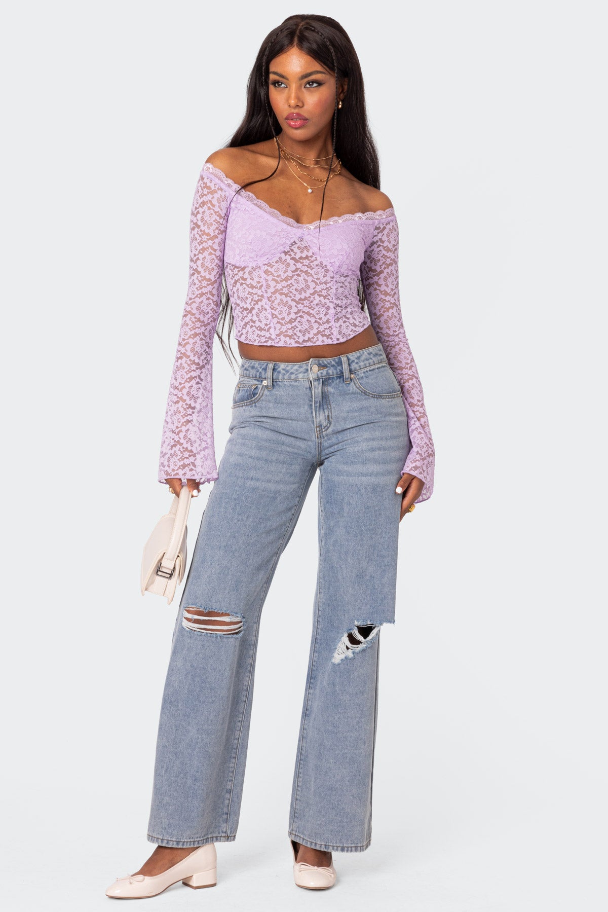 Linda Off Shoulder Sheer Lace Top